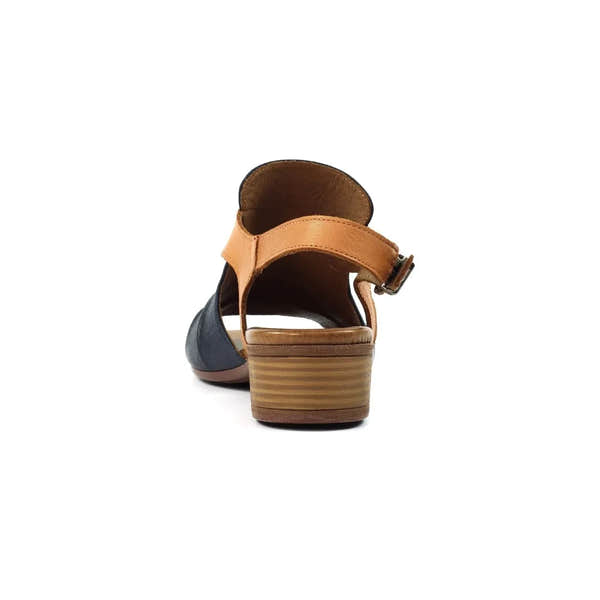 Lunar JLD102 Jaden Ladies Navy Leather Buckle Sandals, stylish women's open-toe footwear with ankle strap and stacked heel.