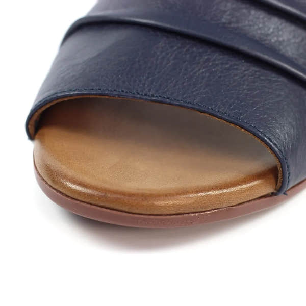 Lunar JLD102 Jaden Navy Leather Buckle Sandals with open toe, cushioned insole, and buckle strap detail.
