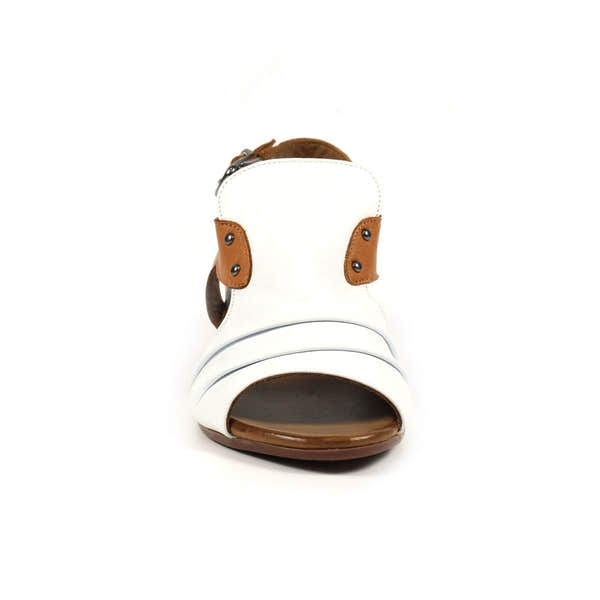 Lunar JLD102 Jaden Ladies White Leather Buckle Sandals with brown accents and open toe design.