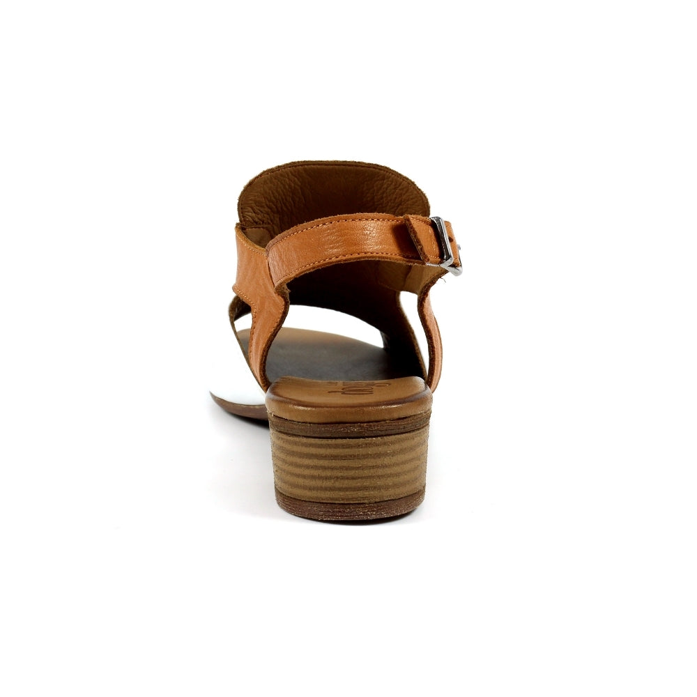 Lunar JLD102 Jaden Women's White Leather Buckle Sandals with low stacked heel and ankle strap.