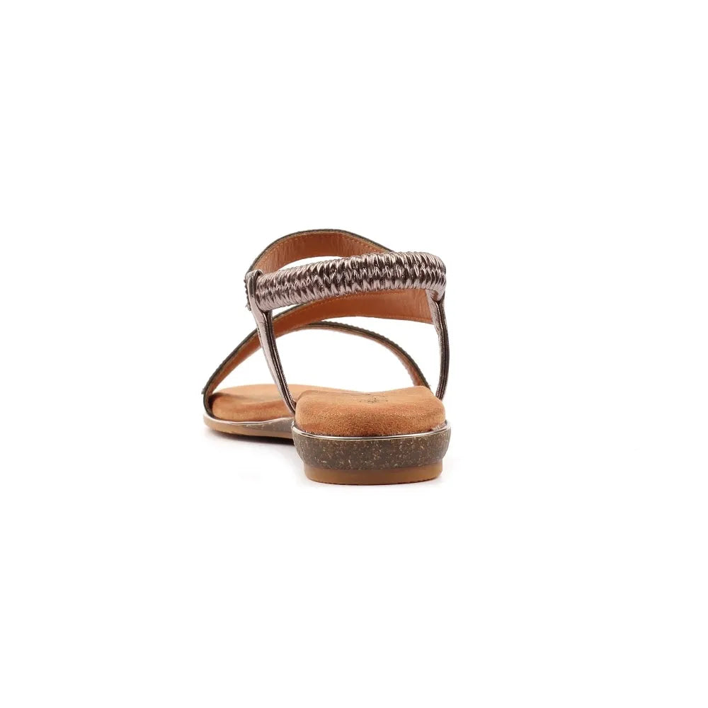 Lunar JLH321 Blaise II women's pewter elasticated sandals with cushioned footbed and low heel.