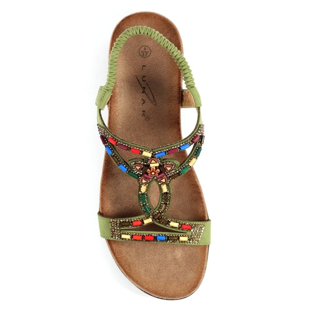 Lunar JLH331 Mariella Ladies Khaki Pull On Sandals-elevate your sole