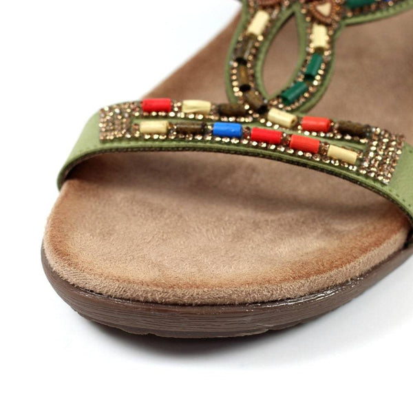 Lunar JLH331 Mariella Ladies Khaki Pull On Sandals-elevate your sole