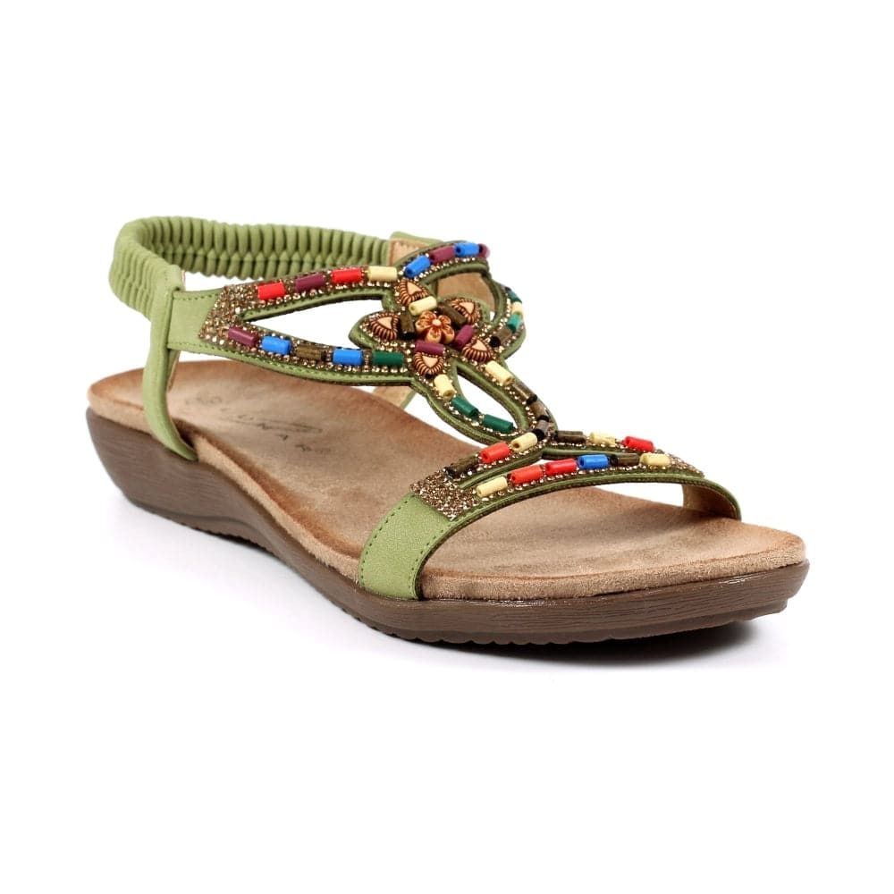 Lunar JLH331 Mariella Ladies Khaki Pull On Sandals-elevate your sole