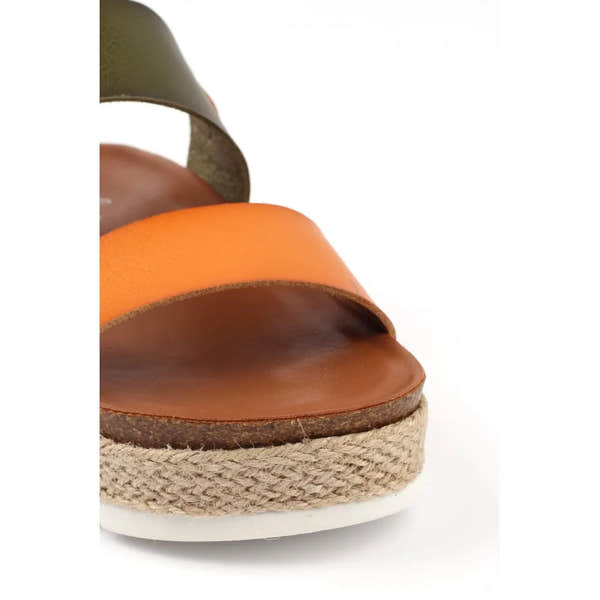 Lunar JLH356 Deanna II Women's Olive Touch fastening sandals with multi-color straps, cushioned footbed, and woven jute sole.