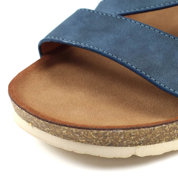 Lunar JLH358 Cluster Ladies Navy Buckle Sandals, open-toe slide with navy strap and cushioned insole.