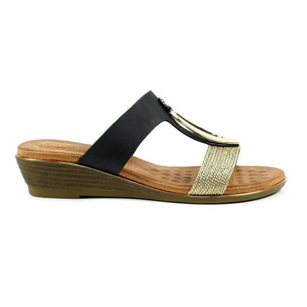 Lunar JLH434 Porto Ladies Black Slip On Sandals-elevate your sole