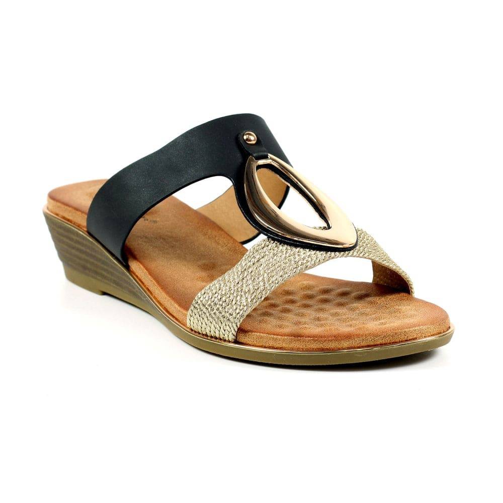 Lunar JLH434 Porto Ladies Black Slip On Sandals-elevate your sole