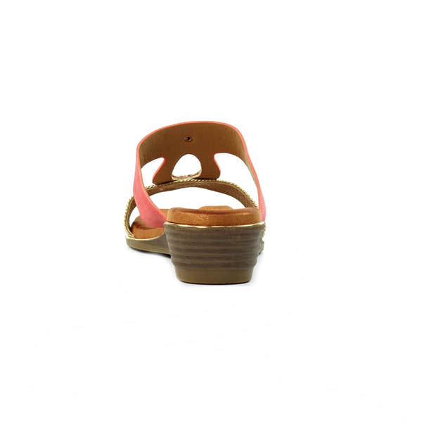 Lunar JLH434 Porto Ladies Coral Slip-On Mules with low block heel and open back, stylish and comfortable women's footwear.
