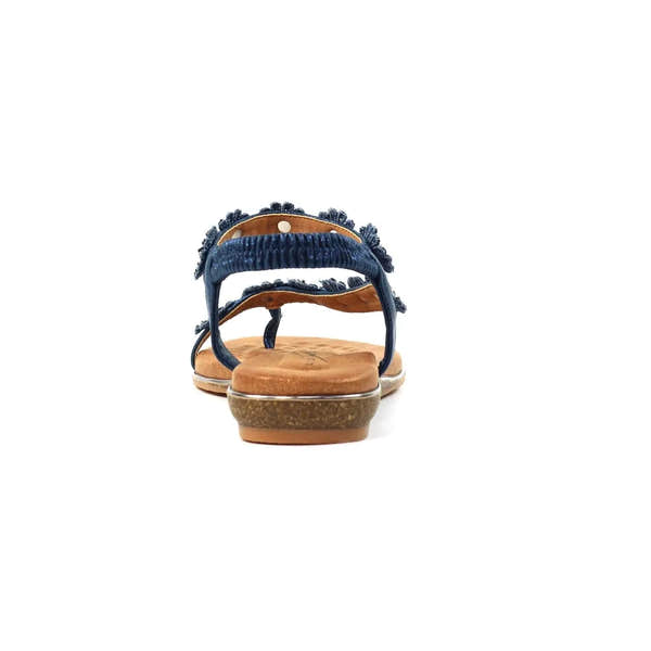 Lunar JLH455 Charlotte II Ladies navy elasticated sandals with cushioned footbed and low heel.