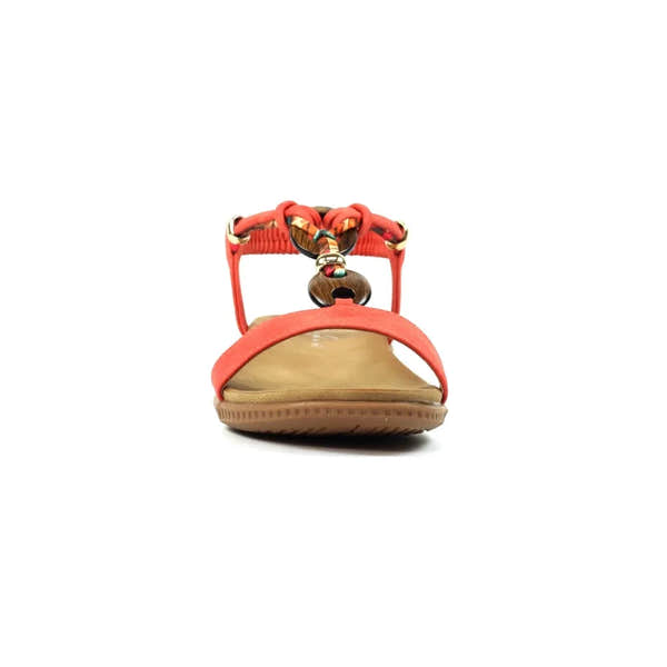 Lunar JLH475 Brava Ladies Orange Elasticated Sandals with beaded ankle strap and cushioned sole.