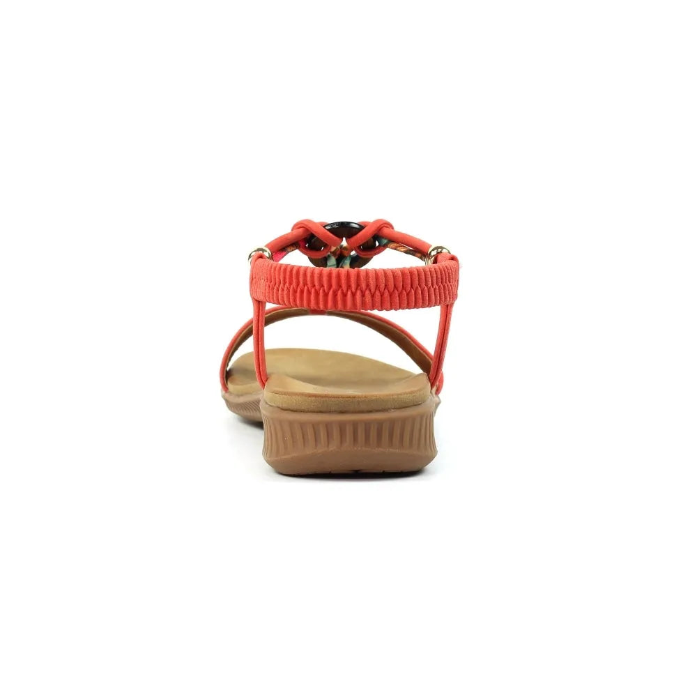 Lunar JLH475 Brava Ladies Orange Elasticated Sandals with cushioned sole and chunky outsole.