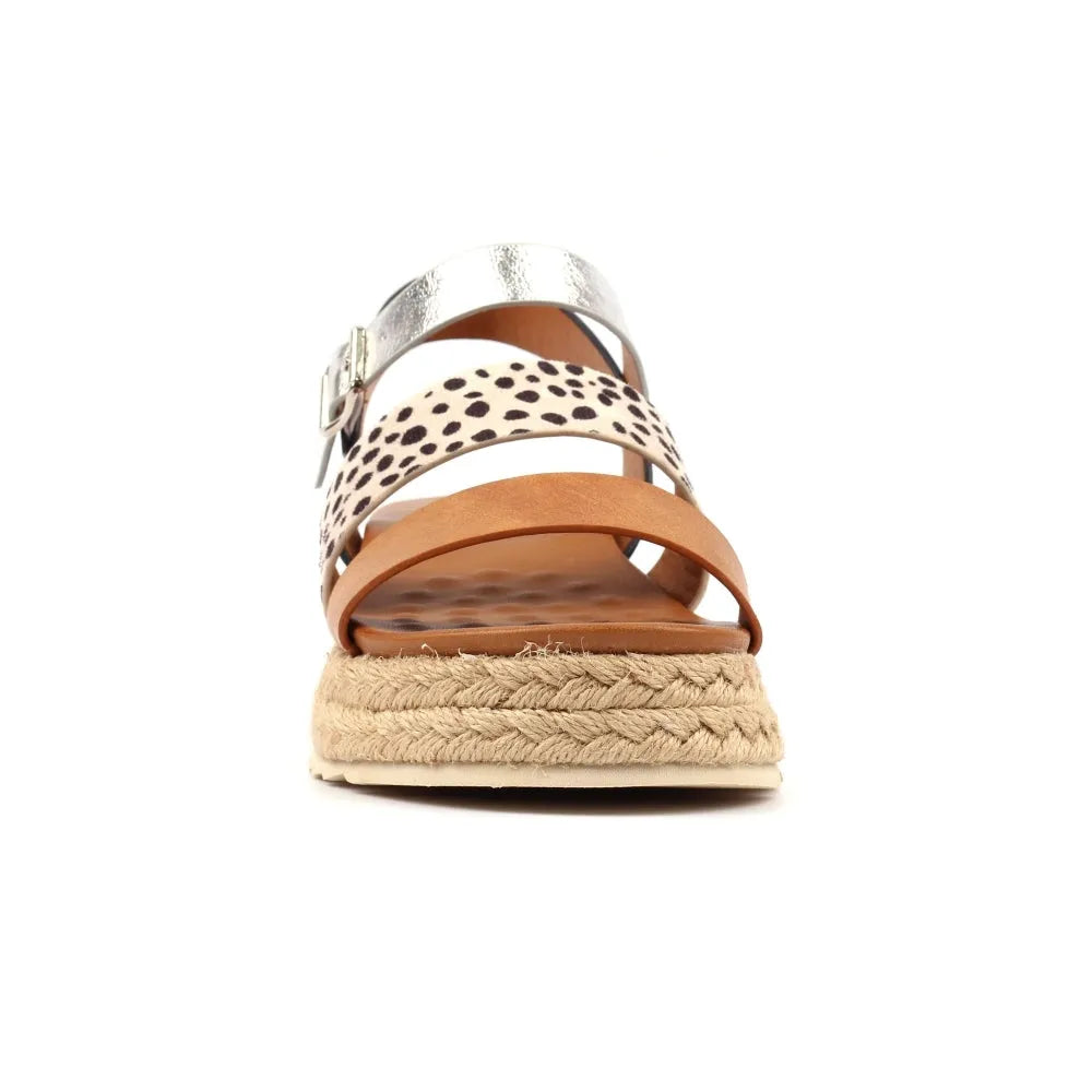 Lunar JLH493 Summer Ladies Tan Touch Fastening Sandals with multi-strap design and espadrille platform sole.