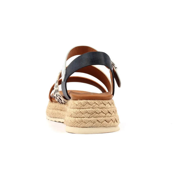 Lunar JLH493 women's tan summer sandals with touch fastening, espadrille wedge sole, leather straps, and animal print accents.