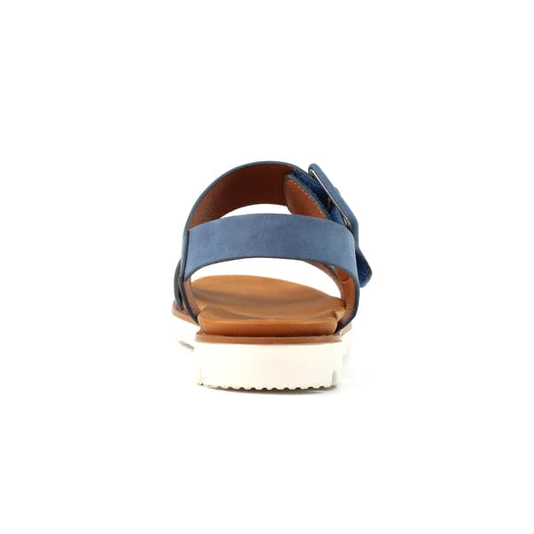 Lunar JLH517 Cher Ladies Blue Touch Fastening Sandals, open-toe design, blue straps, cushioned footbed, white sole.