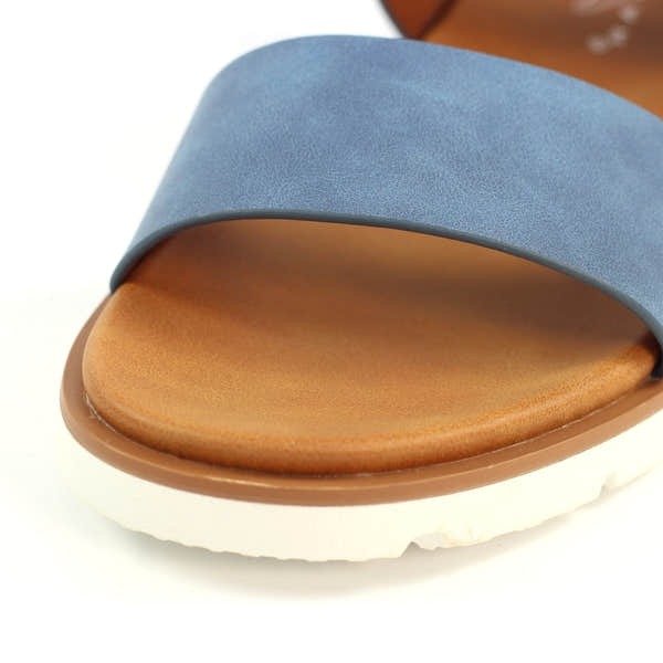 Lunar JLH517 Cher Ladies Blue Touch Fastening Sandals, open-toe design with blue strap and cushioned tan insole.