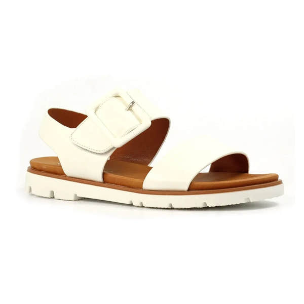 Lunar JLH517 Cher Ladies White Touch Fastening Sandals with buckle strap and chunky sole, stylish and comfortable summer footwear.