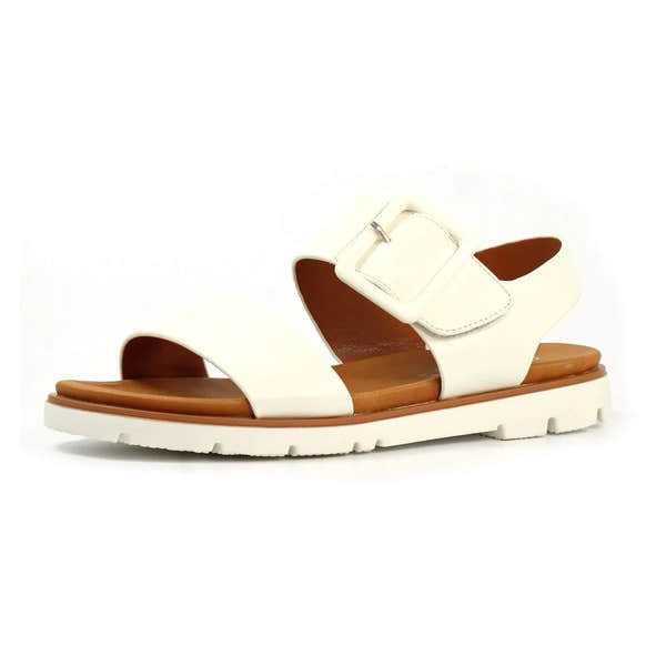 Lunar JLH517 Cher Ladies White Touch Fastening Sandals with buckle strap and chunky sole, stylish and comfortable summer footwear.