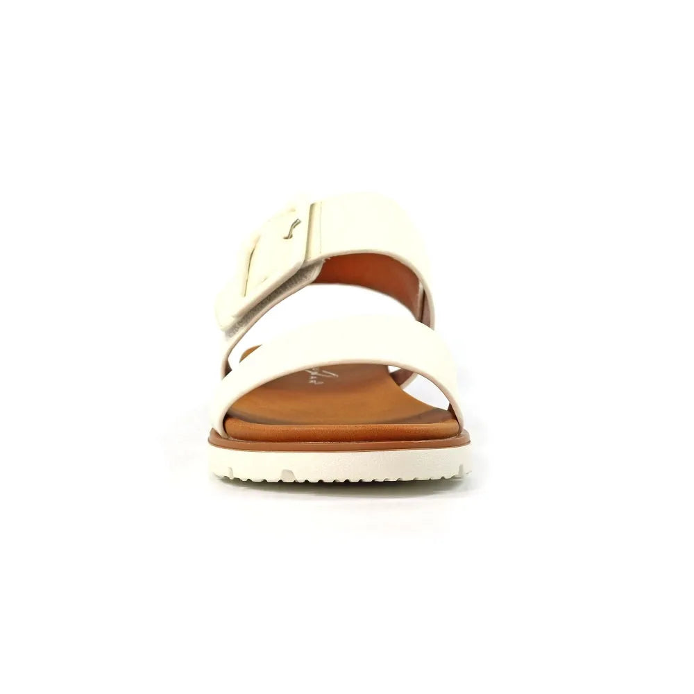 Lunar JLH517 Cher Ladies White Touch Fastening Sandals with cushioned sole and adjustable strap for casual summer wear.