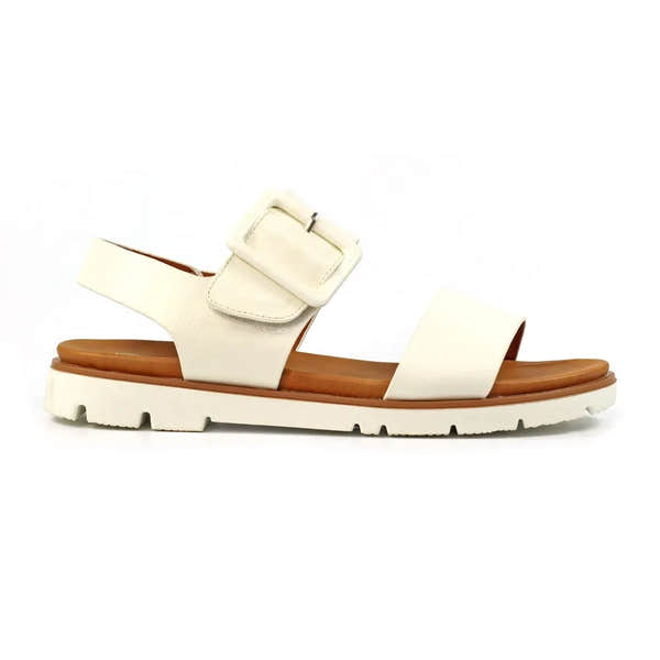 Lunar JLH517 Cher Ladies White Touch Fastening Sandals with cushioned brown insole and chunky sole.