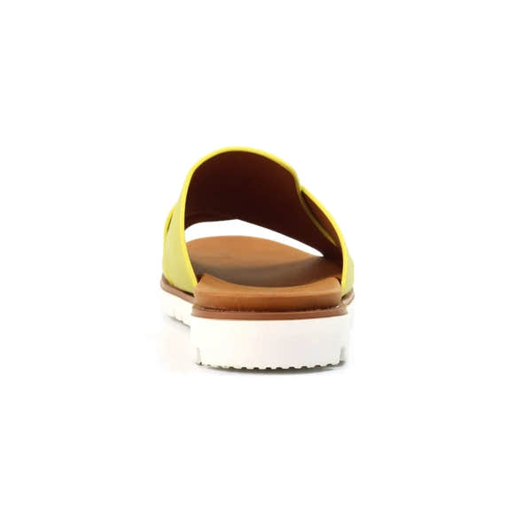 Lunar JLH518 Chloe Ladies Lime Slip-On Mules, open-toe casual footwear with yellow upper and white sole.