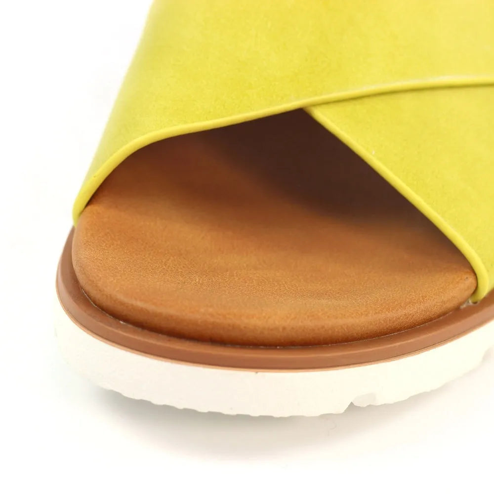 Lunar JLH518 Chloe Ladies Lime Slip-On Mules with cushioned footbed and open toe design.