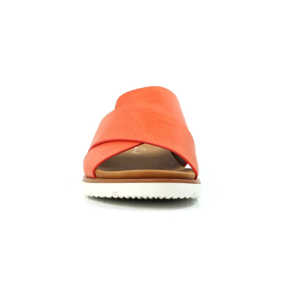 Lunar JLH518 Chloe Ladies Orange Slip-On Mules, open-toe design with cushioned footbed and white rubber sole.