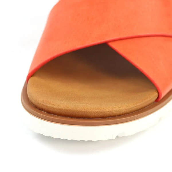 Lunar JLH518 Chloe Ladies Orange Slip-On Mules with cushioned footbed and white sole.