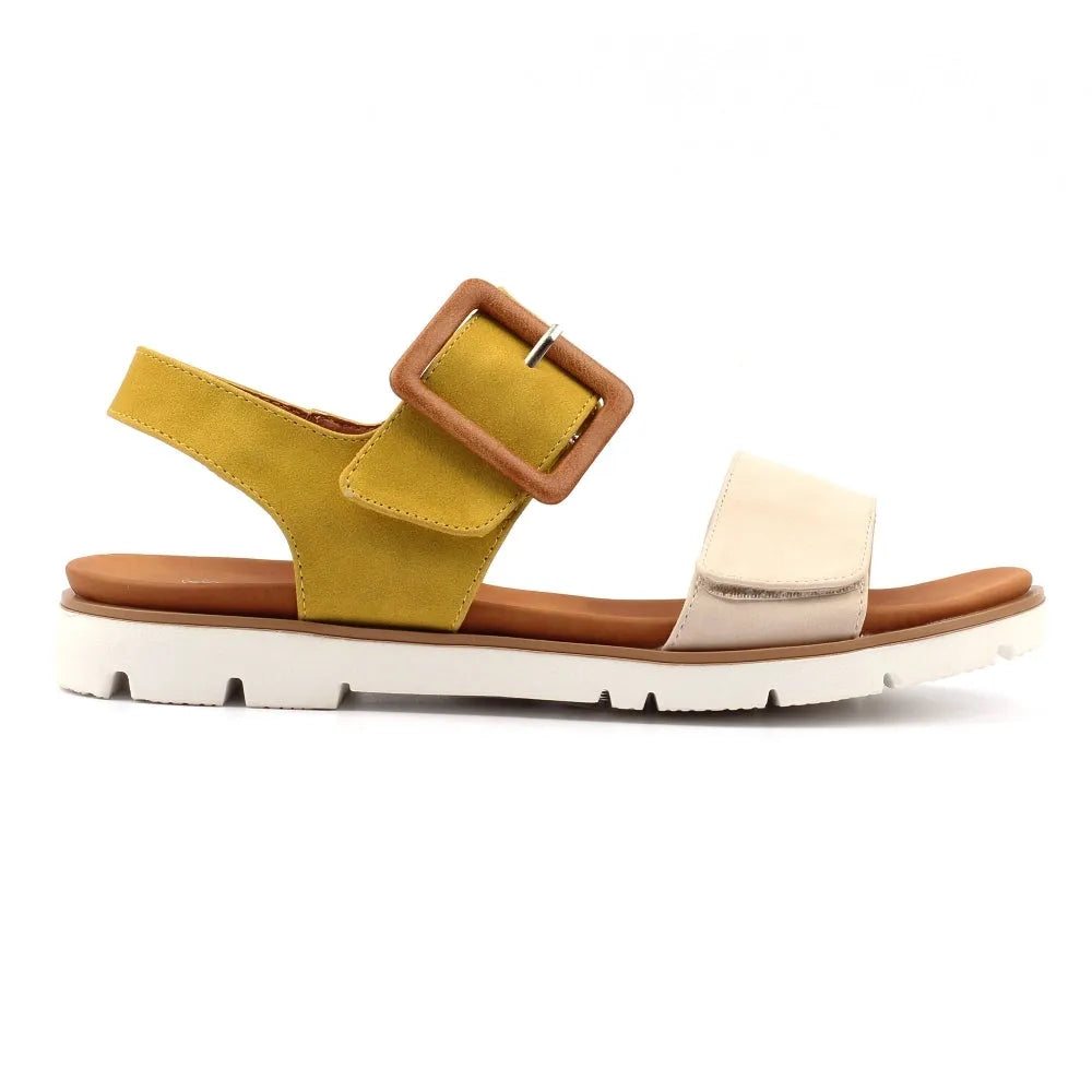 Lunar JLH581 Gabby Ladies Lime Touch Sandals with adjustable buckle strap and white sole.