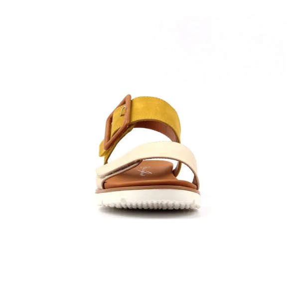 Lunar JLH581 Gabby Ladies Lime Touch Fastening Sandals with colorful straps and buckle, flat sole, casual summer footwear.