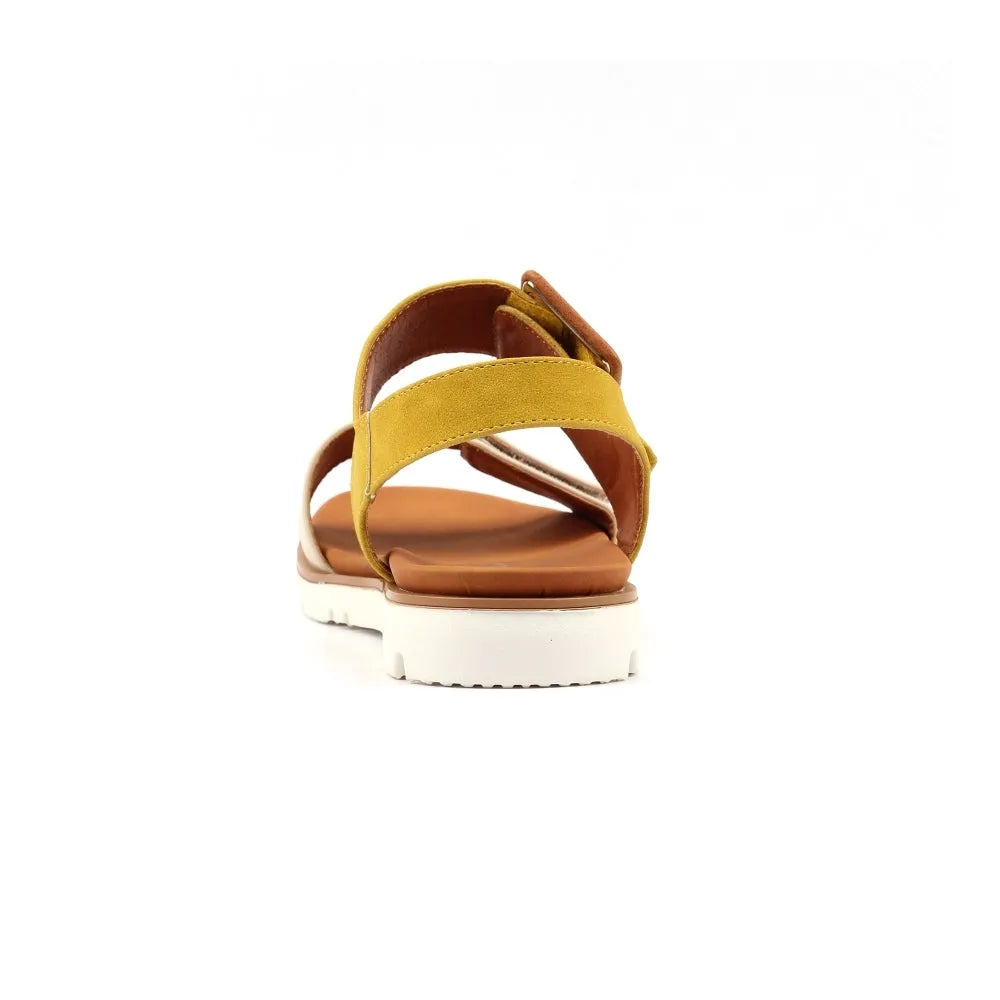 Lunar JLH581 Gabby Ladies Lime Touch Sandals with yellow straps, brown footbed, and white sole, stylish women's summer footwear.