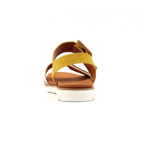 Lunar JLH581 Gabby Ladies Lime Touch Sandals with yellow straps, brown footbed, and white sole, stylish women's summer footwear.