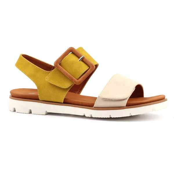Lunar JLH581 Gabby Ladies Lime Touch Sandals with fast fastening buckle, open toe design, cushioned sole, and colorful straps.