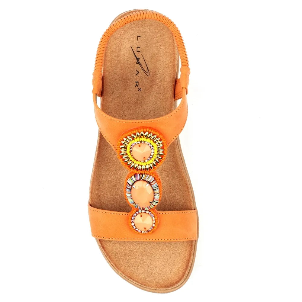 Lunar JLH589 Kay Ladies Orange Elasticated Sandals