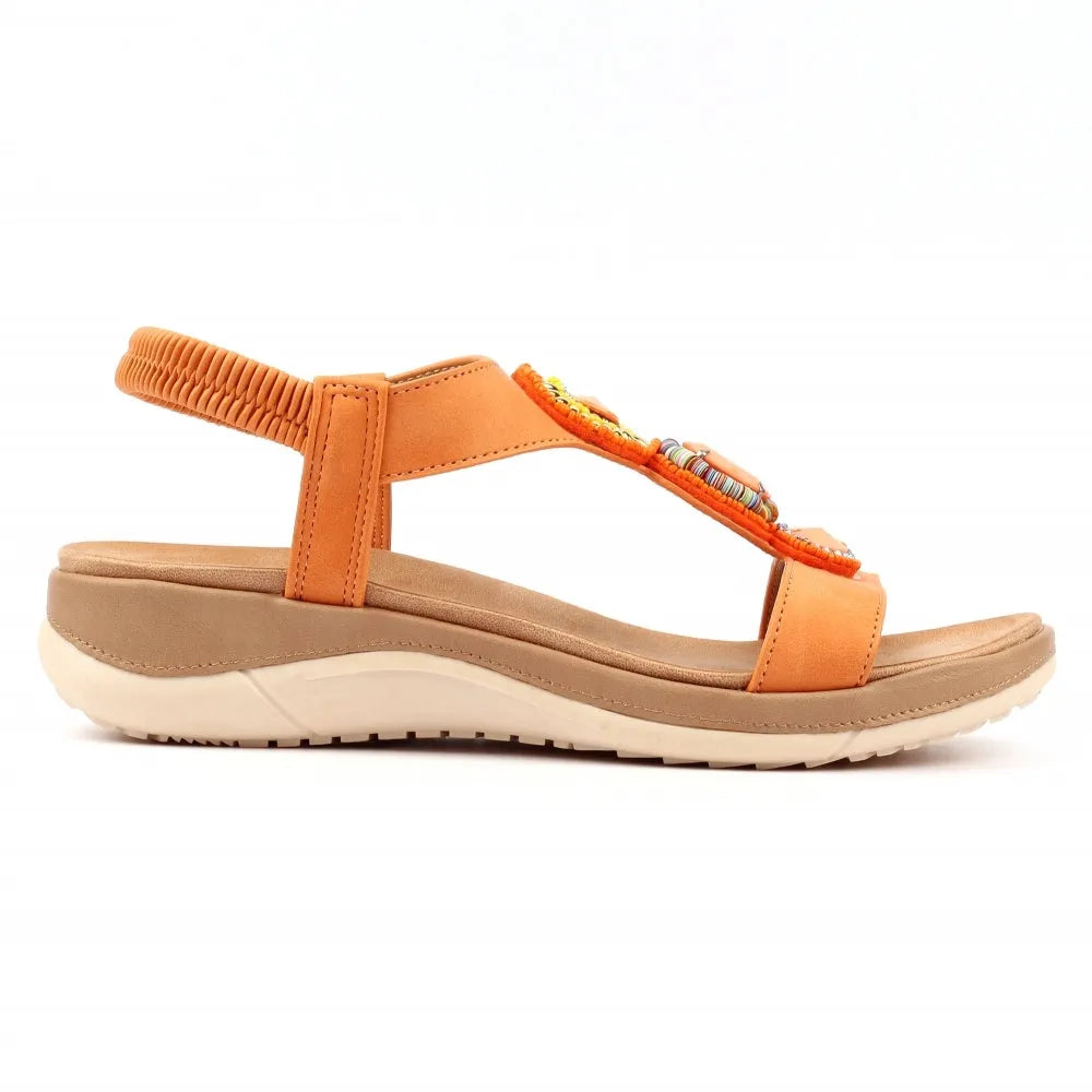 Lunar JLH589 Kay Ladies Orange Elasticated Sandals