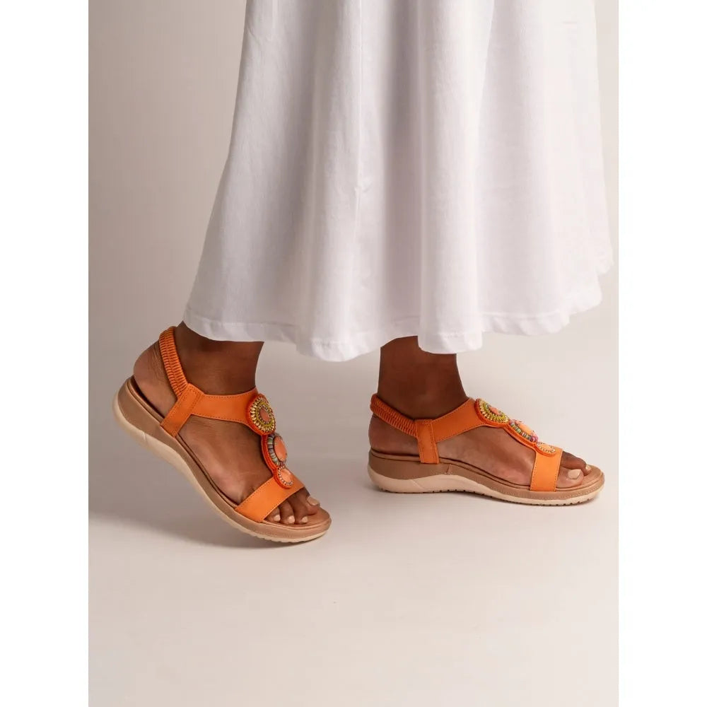 Lunar JLH589 Kay Ladies Orange Elasticated Sandals