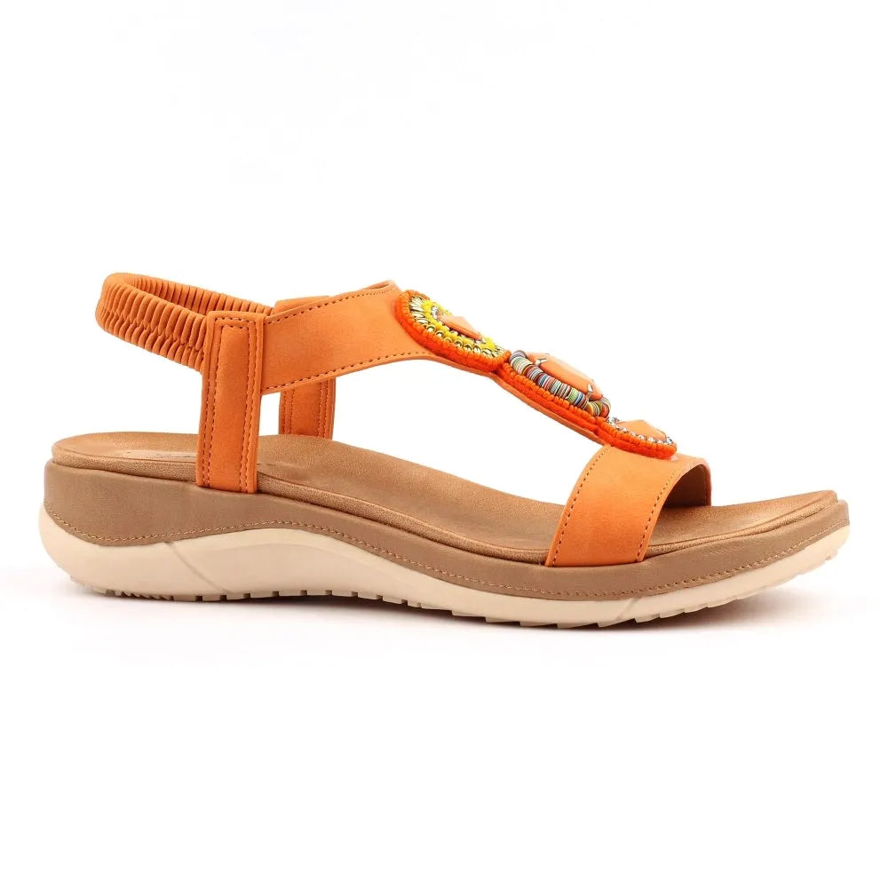 Lunar JLH589 Kay Ladies Orange Elasticated Sandals