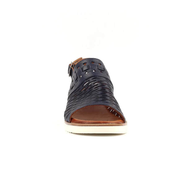 Lunar JLS010 Hailey Ladies Navy Leather Buckle Sandals, open-toe, perforated design, ankle strap, casual women's footwear.
