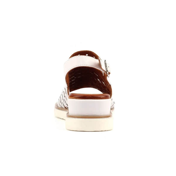 Lunar JLS010 Hailey Women's White Leather Buckle Sandals with reinforced sole and stylish design.