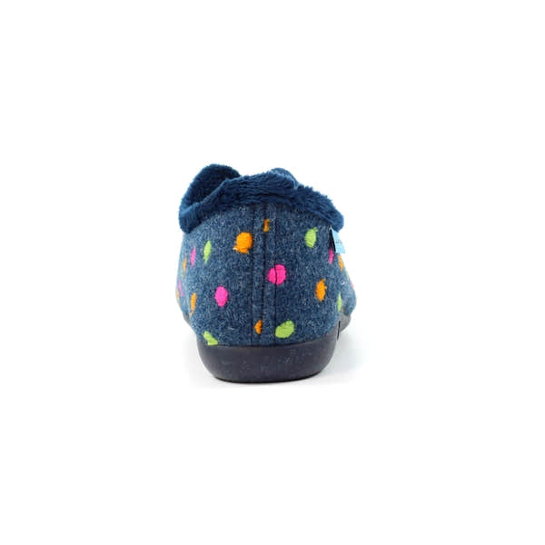 Lunar KLA220 Studio Ladies Spanish Navy Textile Slippers with colorful polka dot design and plush interior.