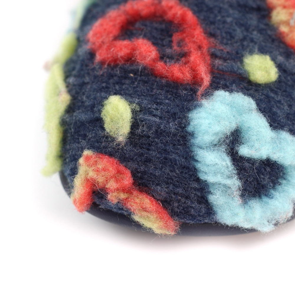 Lunar KLA230 Truffle Ladies Spanish Navy Textile Slippers with colorful felt details and floral design.