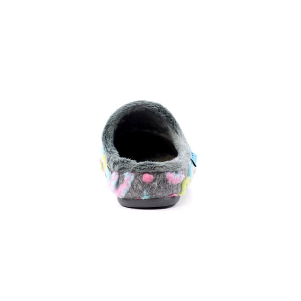 Lunar KLA233 Women's Spanish Grey Textile Slippers with colorful pom-pom pattern and plush interior.