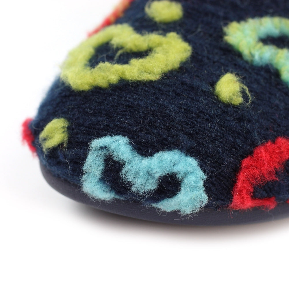 Lunar KLA234 Angel Ladies Spanish Navy textile slippers with colorful embroidered floral details.