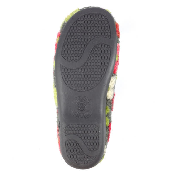 Lunar KLA253 Lychee Ladies Spanish Grey Textile Slippers with textured sole and colorful pattern, perfect for indoor wear.