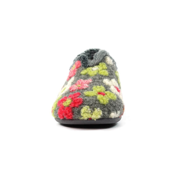 Lunar KLA253 Lychee Ladies Spanish Grey Textile Slippers with floral embroidery and soft interior for comfort.