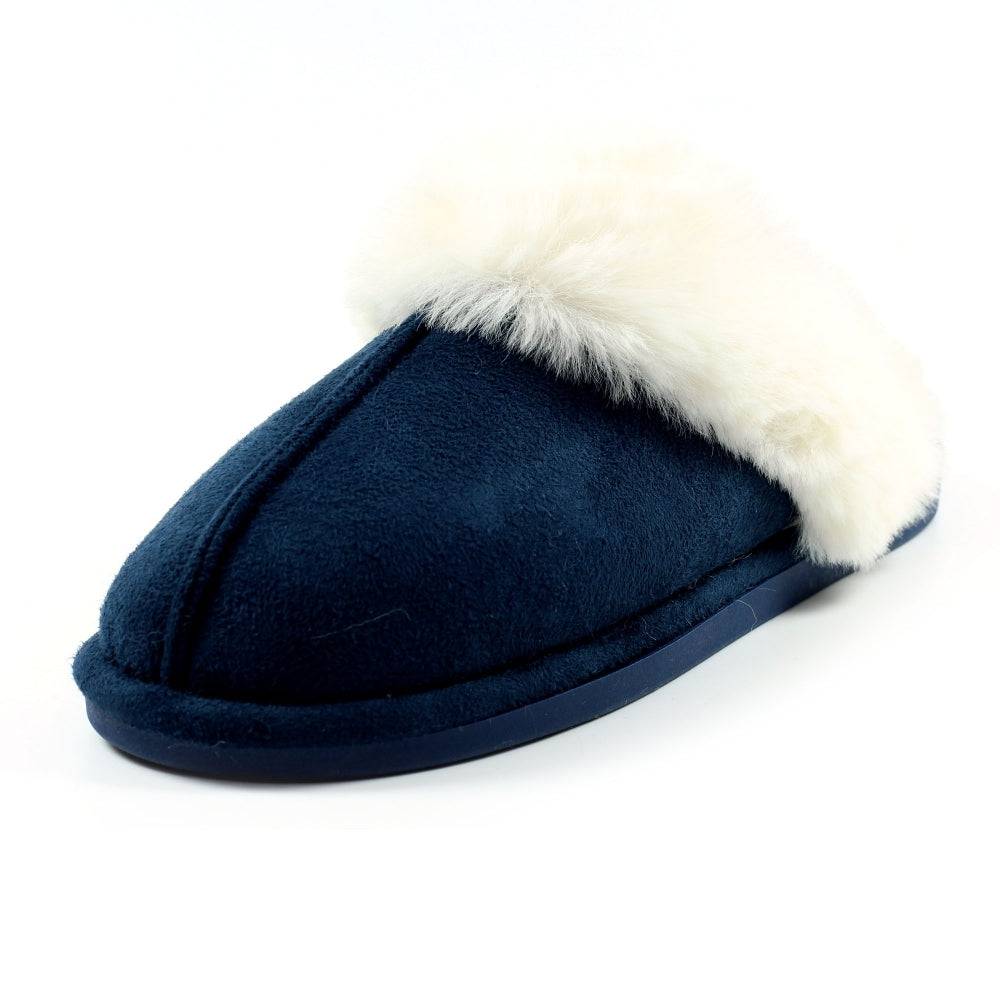 Lunar KLB033 Lunar Margarita II Ladies Navy Wool Slip On Slippers-elevate your sole
