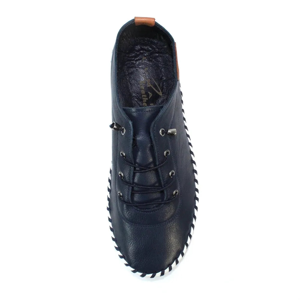 Lunar St Ives FLE030 Ladies Navy Leather Plimsoll Shoes - elevate your sole