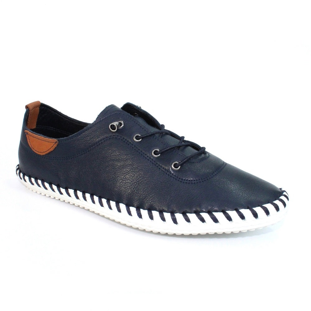 Lunar St Ives FLE030 Ladies Navy Leather Plimsoll Shoes - elevate your sole