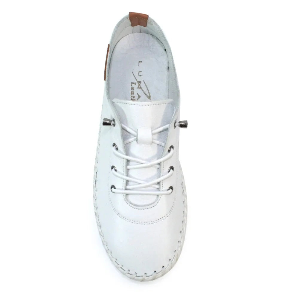 Lunar St Ives FLE030 Ladies White Leather Plimsoll Shoes-elevate your sole