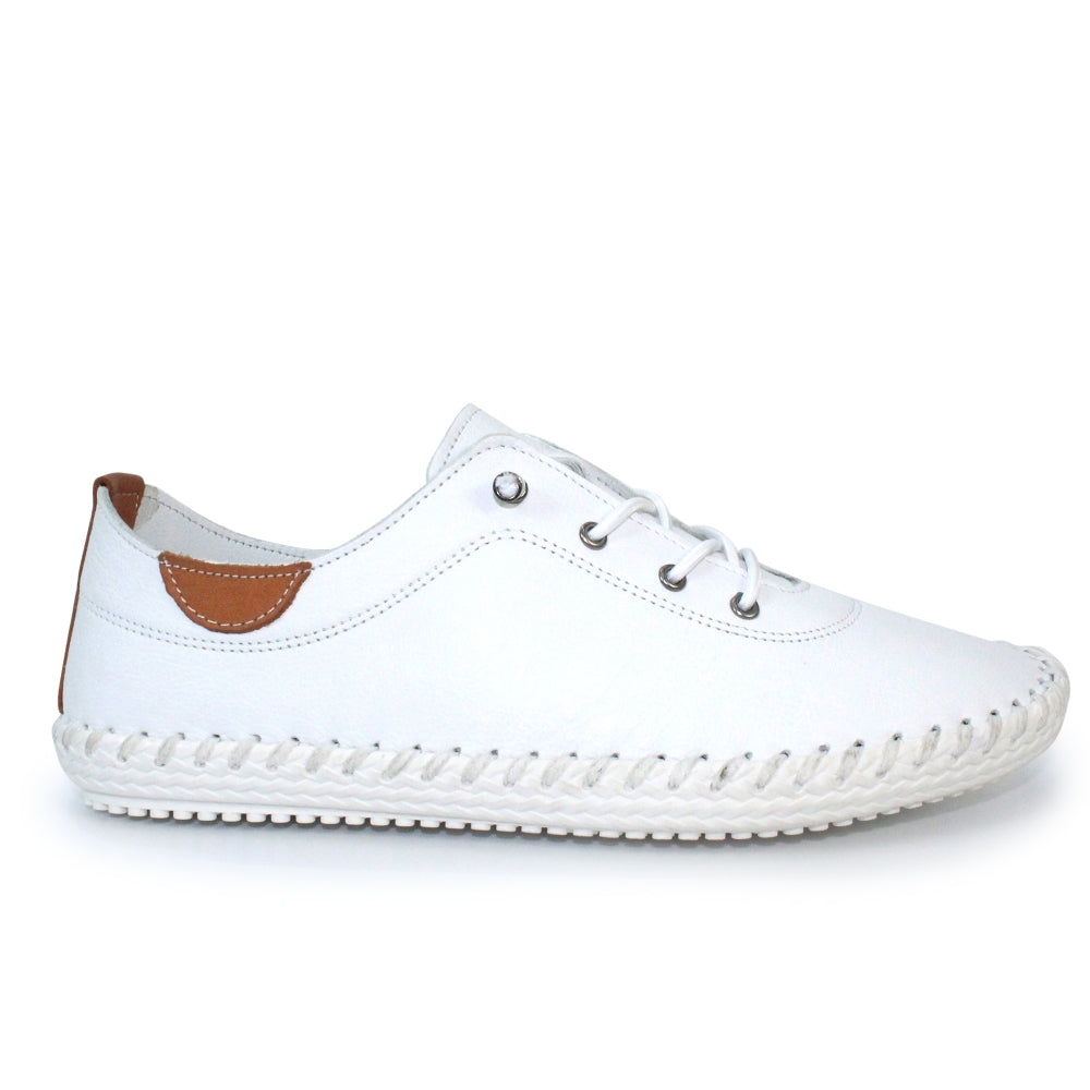 Lunar St Ives FLE030 Ladies White Leather Plimsoll Shoes-elevate your sole